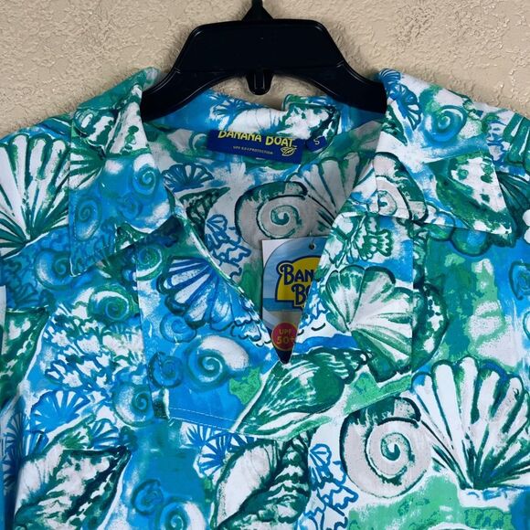 Banana Boat UPF 50+ polo dress 3/4 sleeves blue aqua color seashells size Small - Picture 4 of 10